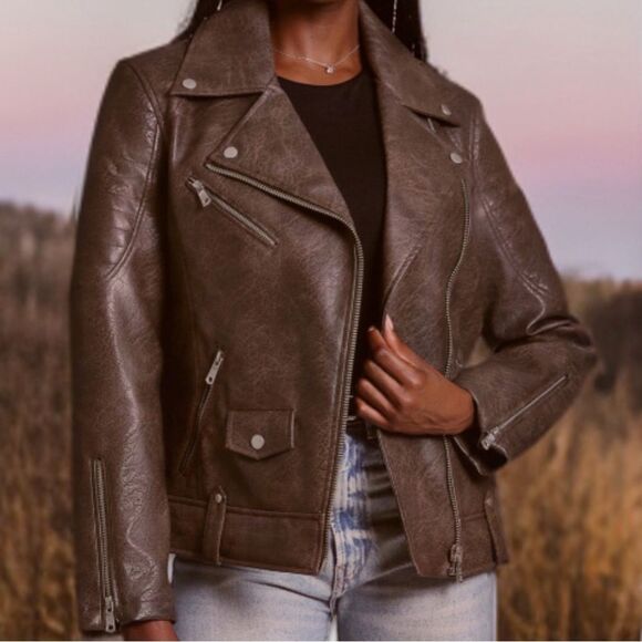 NWT Avec Les Filles Faux Leather Quilted Moto Biker Jacket - Picture 2 of 16